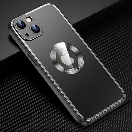 Luxury Aluminum Metal Back Cover and Silicone Frame Case with Mag-Safe Magnetic JL2 for Apple iPhone 14 Black
