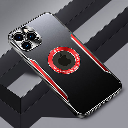 Luxury Aluminum Metal Back Cover and Silicone Frame Case with Mag-Safe Magnetic JL3 for Apple iPhone 13 Pro Red
