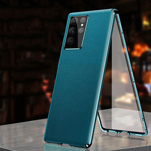 Luxury Aluminum Metal Cover Case 360 Degrees D01 for Samsung Galaxy S21 Ultra 5G Cyan