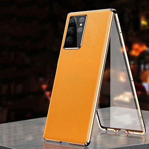 Luxury Aluminum Metal Cover Case 360 Degrees D01 for Samsung Galaxy S21 Ultra 5G Orange