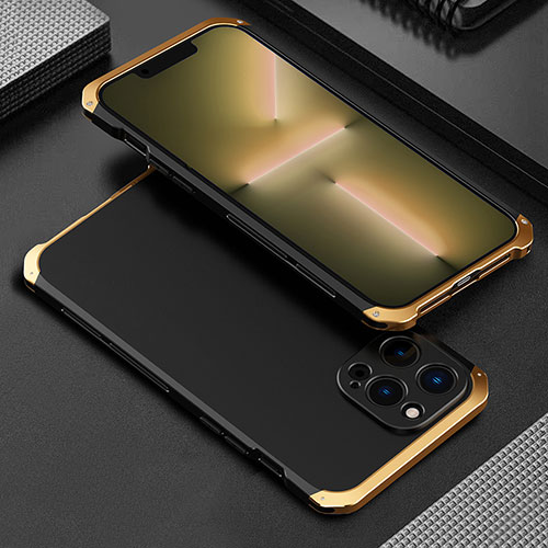 Luxury Aluminum Metal Cover Case 360 Degrees for Apple iPhone 13 Pro Max Gold and Black