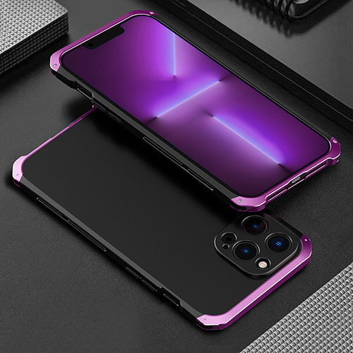 Luxury Aluminum Metal Cover Case 360 Degrees for Apple iPhone 13 Pro Purple