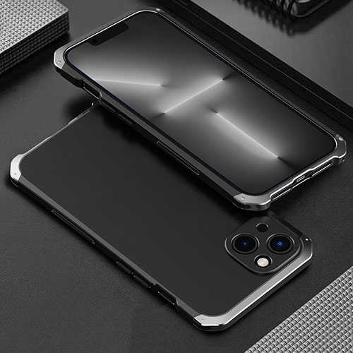 Luxury Aluminum Metal Cover Case 360 Degrees for Apple iPhone 13 Silver and Black