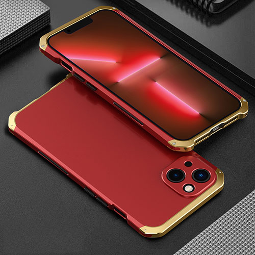 Luxury Aluminum Metal Cover Case 360 Degrees for Apple iPhone 14 Gold and Red