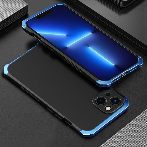 Luxury Aluminum Metal Cover Case 360 Degrees for Apple iPhone 14 Plus Blue and Black