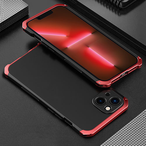Luxury Aluminum Metal Cover Case 360 Degrees for Apple iPhone 14 Plus Red and Black