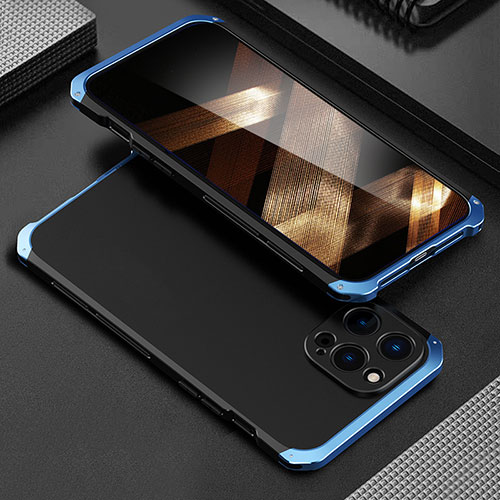 Luxury Aluminum Metal Cover Case 360 Degrees for Apple iPhone 14 Pro Blue and Black