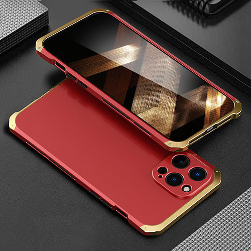Luxury Aluminum Metal Cover Case 360 Degrees for Apple iPhone 14 Pro Max Gold and Red