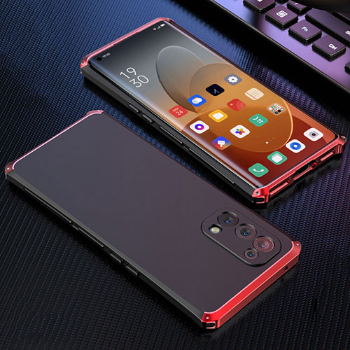 Luxury Aluminum Metal Cover Case 360 Degrees for Oppo Reno5 Pro 5G Red and Black