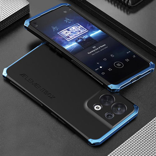 Luxury Aluminum Metal Cover Case 360 Degrees for Oppo Reno8 5G Blue and Black