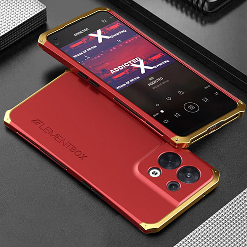 Luxury Aluminum Metal Cover Case 360 Degrees for Oppo Reno8 5G Gold and Red