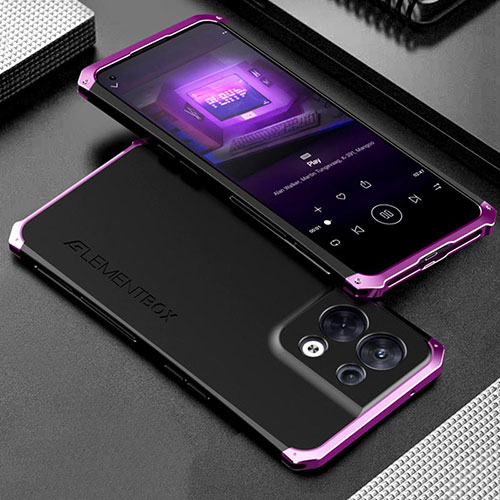 Luxury Aluminum Metal Cover Case 360 Degrees for Oppo Reno9 Pro 5G Purple