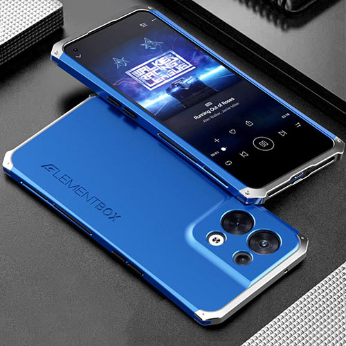 Luxury Aluminum Metal Cover Case 360 Degrees for Oppo Reno9 Pro 5G Silver and Blue