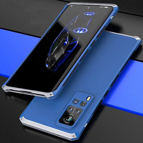 Luxury Aluminum Metal Cover Case 360 Degrees for Vivo X60 Pro 5G Silver and Blue