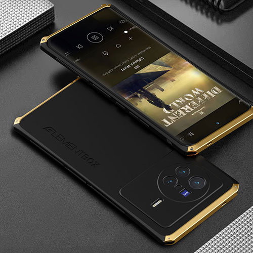 Luxury Aluminum Metal Cover Case 360 Degrees for Vivo X80 Pro 5G Gold and Black