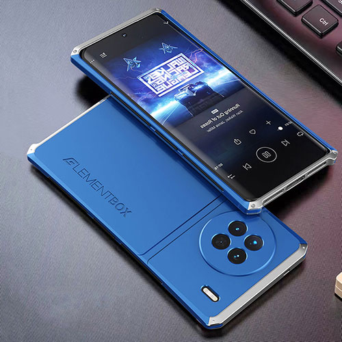 Luxury Aluminum Metal Cover Case 360 Degrees for Vivo X90 5G Silver and Blue