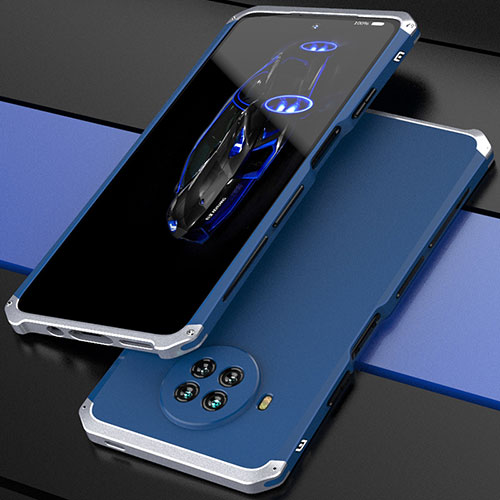 Luxury Aluminum Metal Cover Case 360 Degrees for Xiaomi Mi 10T Lite 5G Silver and Blue