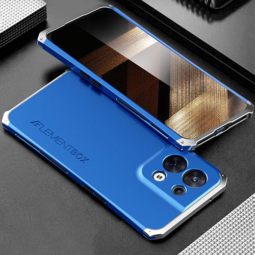 Luxury Aluminum Metal Cover Case 360 Degrees for Xiaomi Redmi Note 13 5G Silver and Blue