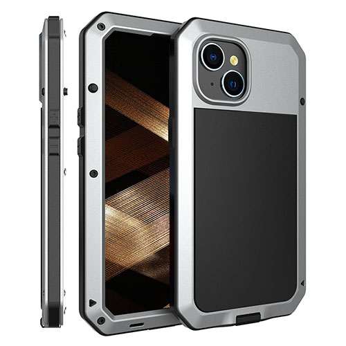 Luxury Aluminum Metal Cover Case 360 Degrees HJ2 for Apple iPhone 13 Silver
