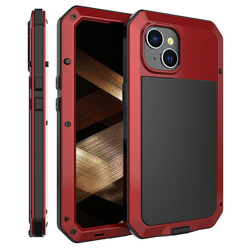 Luxury Aluminum Metal Cover Case 360 Degrees HJ2 for Apple iPhone 14 Red