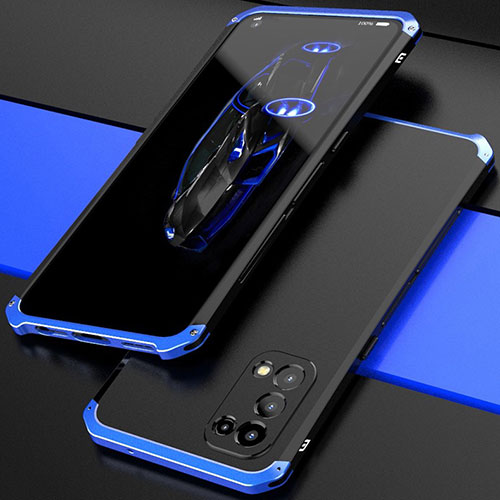 Luxury Aluminum Metal Cover Case 360 Degrees M01 for Oppo Find X3 Lite 5G Blue and Black