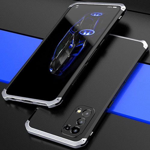 Luxury Aluminum Metal Cover Case 360 Degrees M01 for Oppo Reno5 5G Silver and Black