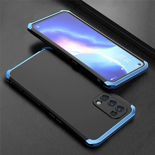 Luxury Aluminum Metal Cover Case 360 Degrees M02 for Oppo Find X3 Lite 5G Blue and Black