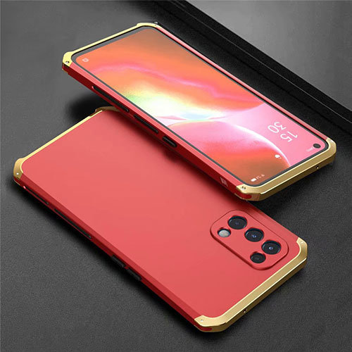 Luxury Aluminum Metal Cover Case 360 Degrees M02 for Oppo Find X3 Lite 5G Gold and Red