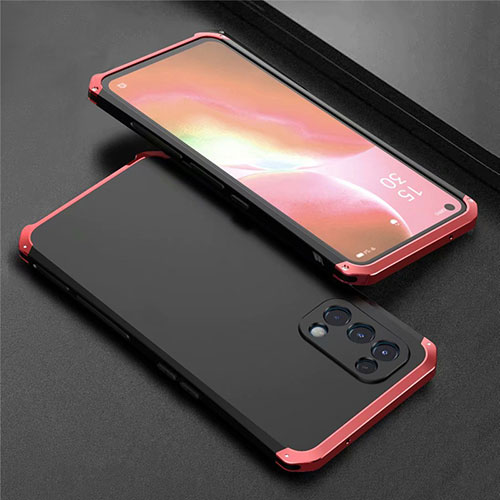 Luxury Aluminum Metal Cover Case 360 Degrees M02 for Oppo Reno5 5G Red and Black