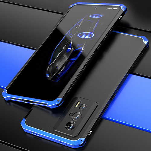 Luxury Aluminum Metal Cover Case 360 Degrees P01 for Xiaomi Poco F5 Pro 5G Blue and Black