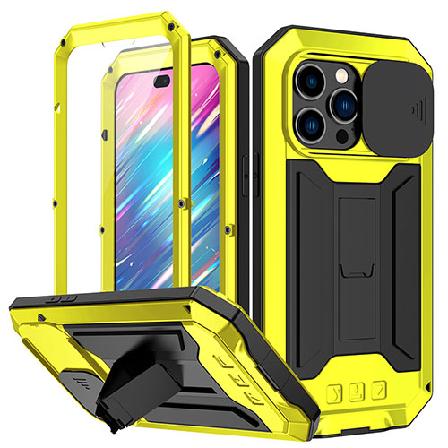 Luxury Aluminum Metal Cover Case 360 Degrees RJ1 for Apple iPhone 14 Pro Max Yellow