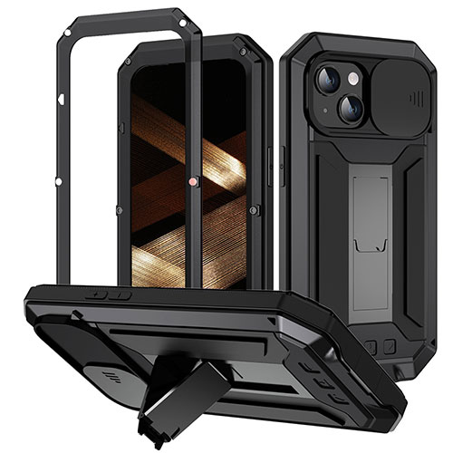 Luxury Aluminum Metal Cover Case 360 Degrees RJ3 for Apple iPhone 14 Plus Black