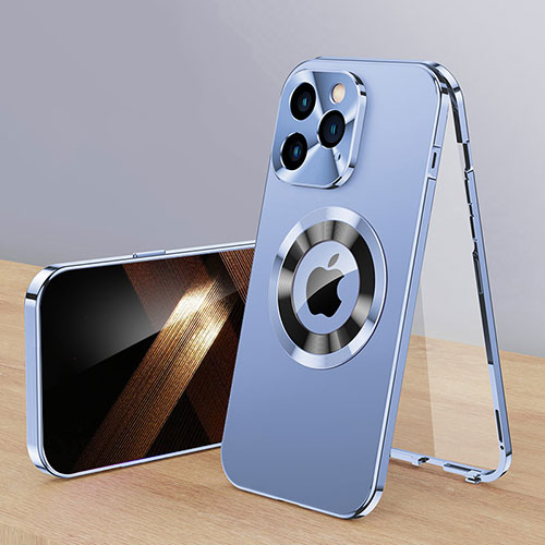 Luxury Aluminum Metal Cover Case 360 Degrees with Mag-Safe Magnetic P01 for Apple iPhone 13 Pro Blue