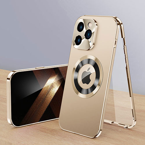 Luxury Aluminum Metal Cover Case 360 Degrees with Mag-Safe Magnetic P01 for Apple iPhone 13 Pro Gold