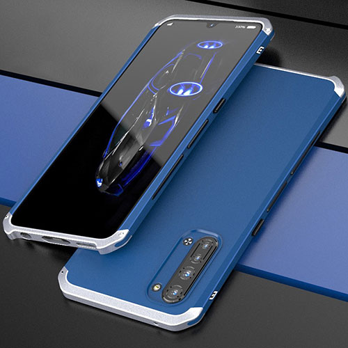 Luxury Aluminum Metal Cover Case for Oppo Find X2 Lite Silver and Blue