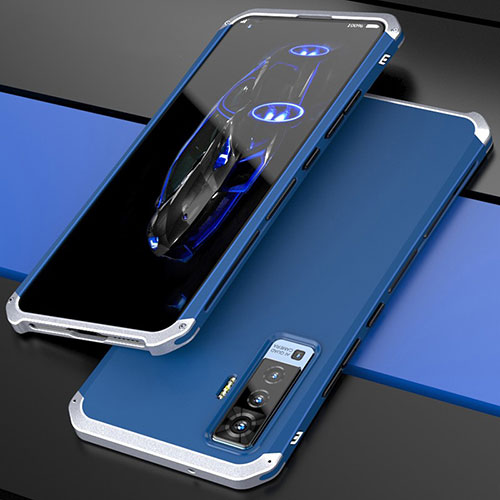 Luxury Aluminum Metal Cover Case for Vivo X50 5G Silver and Blue