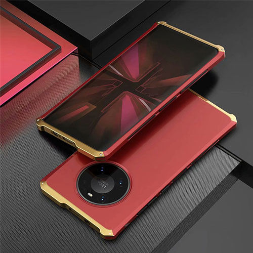 Luxury Aluminum Metal Cover Case T01 for Huawei Mate 40E Pro 4G Gold and Red