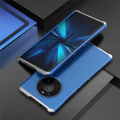 Luxury Aluminum Metal Cover Case T01 for Huawei Mate 40E Pro 4G Silver and Blue