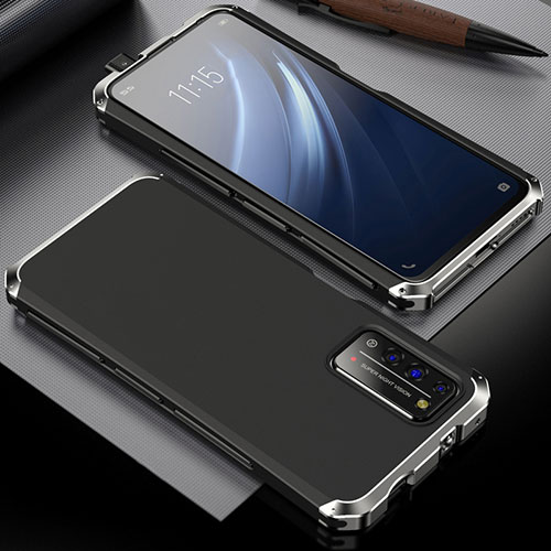Luxury Aluminum Metal Cover Case T02 for Huawei Honor X10 5G Silver and Black