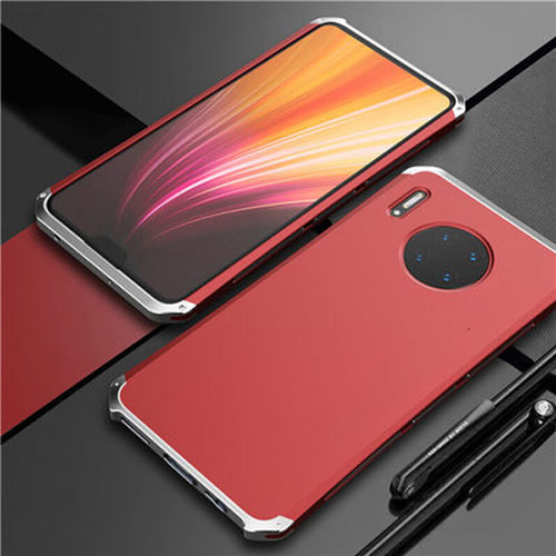 Luxury Aluminum Metal Cover Case T02 for Huawei Mate 30 Silver and Red