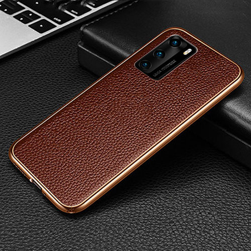 Luxury Aluminum Metal Cover Case T02 for Huawei P40 Brown