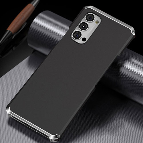 Luxury Aluminum Metal Cover Case T02 for Oppo Reno4 5G Silver and Black