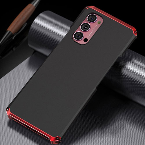 Luxury Aluminum Metal Cover Case T02 for Oppo Reno4 Pro 5G Red and Black