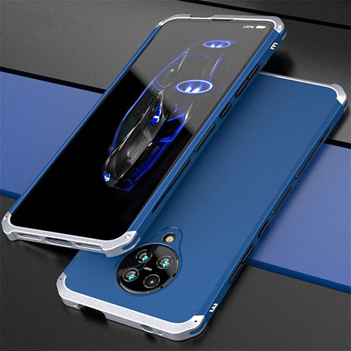 Luxury Aluminum Metal Cover Case T03 for Xiaomi Poco F2 Pro Silver and Blue