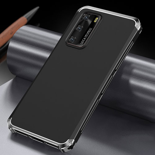 Luxury Aluminum Metal Cover Case T04 for Huawei P40 Silver and Black