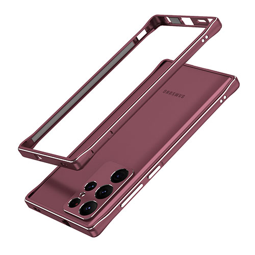 Luxury Aluminum Metal Frame Cover Case A01 for Samsung Galaxy S21 Ultra 5G Red Wine