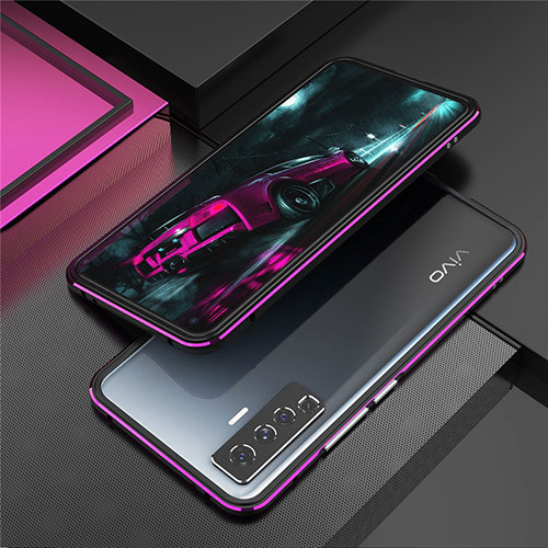 Luxury Aluminum Metal Frame Cover Case A01 for Vivo X50 5G Purple and Blue