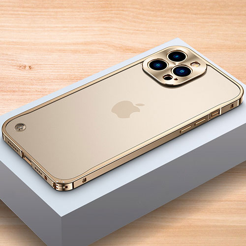 Luxury Aluminum Metal Frame Cover Case A04 for Apple iPhone 13 Pro Gold