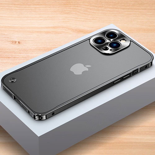Luxury Aluminum Metal Frame Cover Case A04 for Apple iPhone 14 Pro Max Black