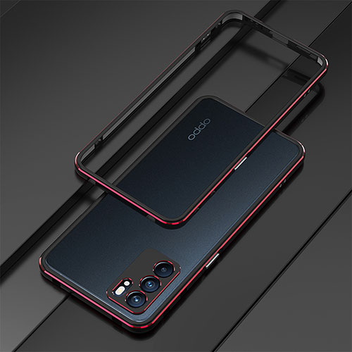 Luxury Aluminum Metal Frame Cover Case for Oppo Reno6 Pro 5G India Red and Black